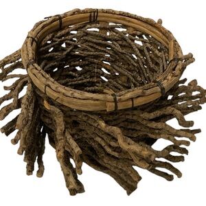 Brown Woven Basket with Shaggy Twig Accents Unique OOAK Basket Farmhouse Basket
